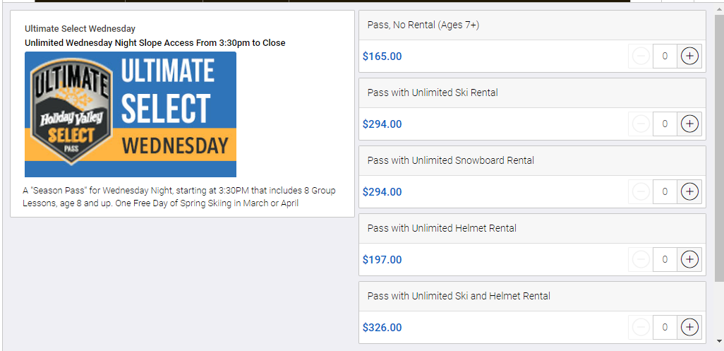 Prices Holiday Valley Prices